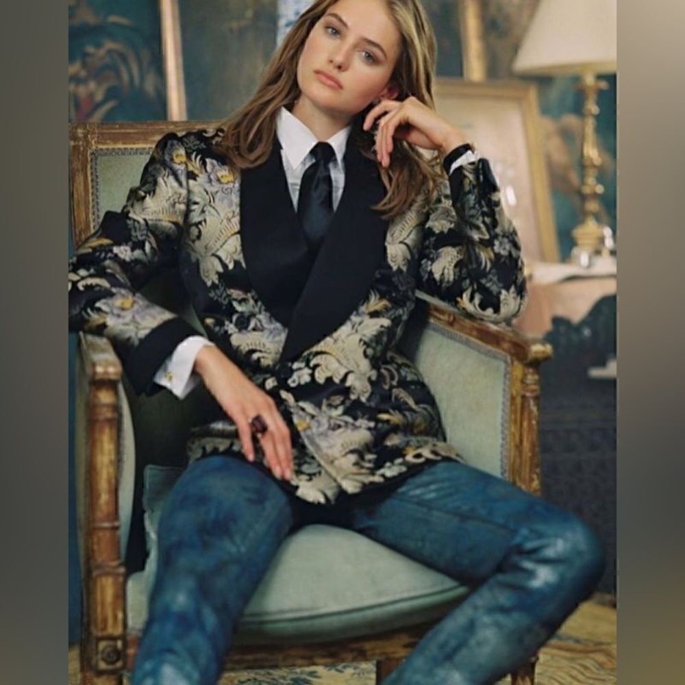 Ralph Lauren Collection Fall 2016 Silver Foil Embossed Skinny Matchstick Jeans